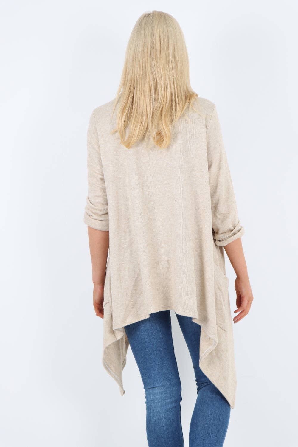 Italian Soft Knit Open Front Cardigan: Beige