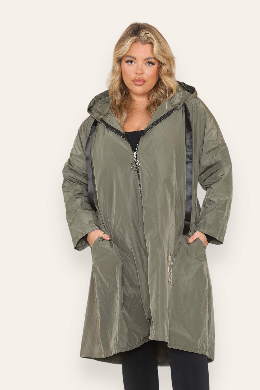 Oversized Hooded Rain Jacket: Khaki