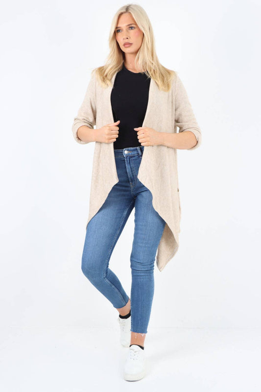 Italian Soft Knit Open Front Cardigan: Beige