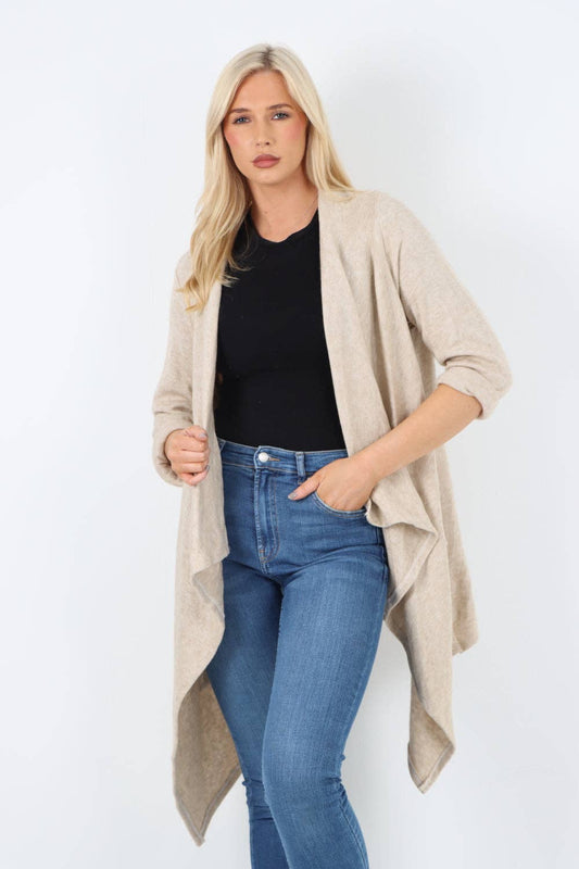 Italian Soft Knit Open Front Cardigan: Beige